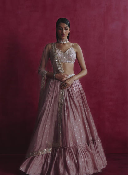 Nude Pink Embroidered Silk Lehenga