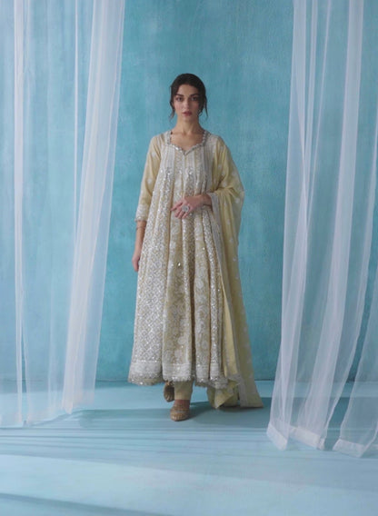 Dusty Beige Embroidered Lucknowi Anarkali