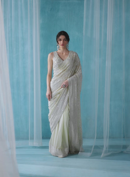 Soft Green Embroidered Georgette Saree