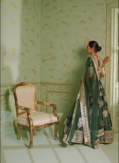 Dark Green Embroidered Lehenga