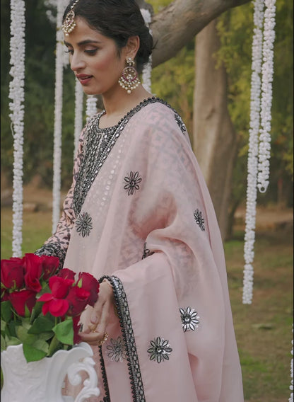 Pink and Black Embroidered Patiala Suit