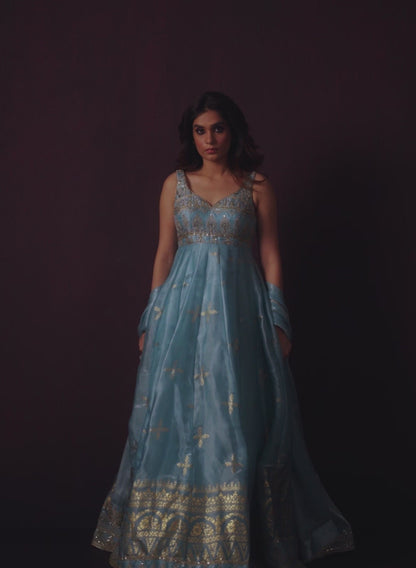 Light Blue Embroidered Organza Anarkali