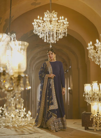 Navy Blue Embroidered Anarkali