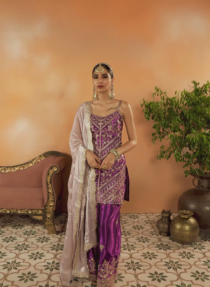 Purple Embroidered Sharara Suit