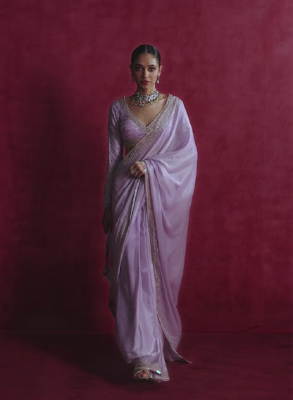 Lavender Embroidered Silk Saree