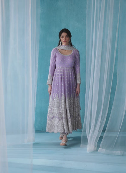 Soft Purple Embroidered Lucknowi Anarkali