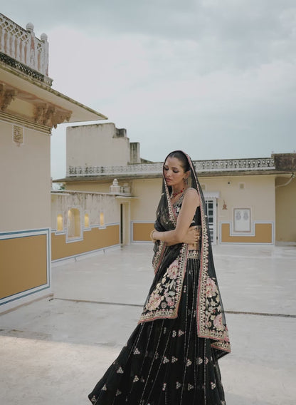 Black Embroidered Georgette Lehenga