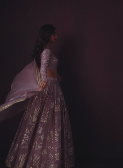 Lavender Embroidered Organza Lehenga