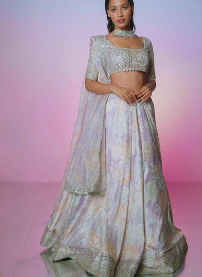 Dusty Lavender Floral Embellished Lehenga