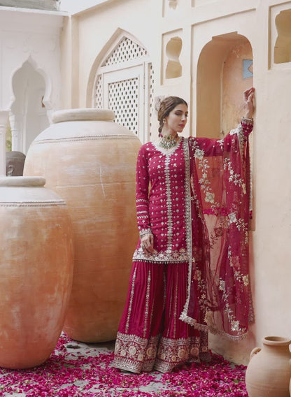 Maroon Embroidered Sharara Suit