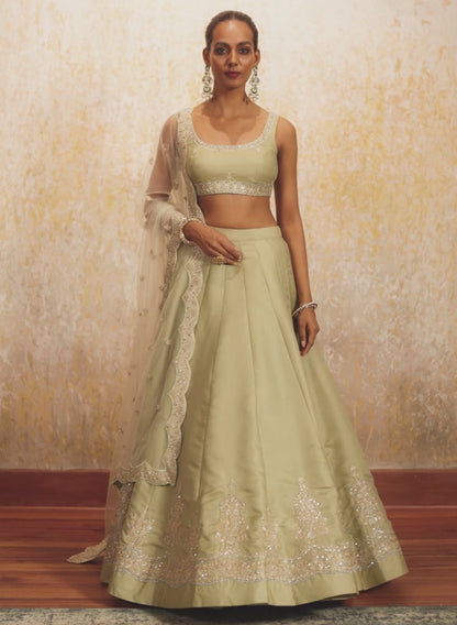 Light Dusty Green Embroidered Lehenga