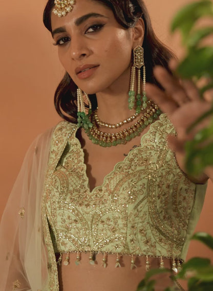 Mint Embroidered Silk Lehenga