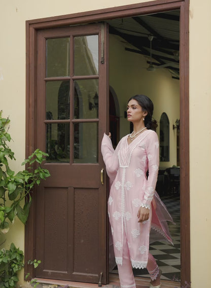 Light Pink Embroidered Cotton Straight Suit