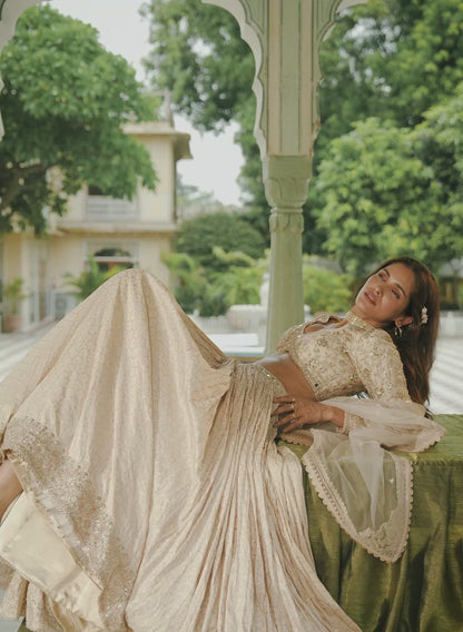 Nude Embroidered Brocade Lehenga