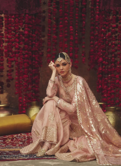 Dusty Pink and Gold Embroidered Gharara Suit