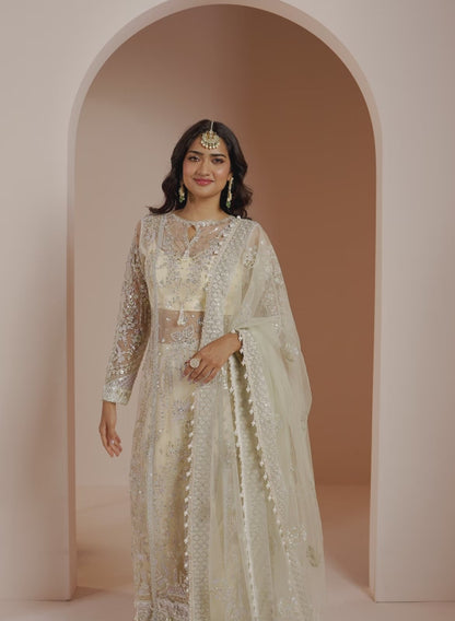 Soft Yellow Embroidered Sharara Suit