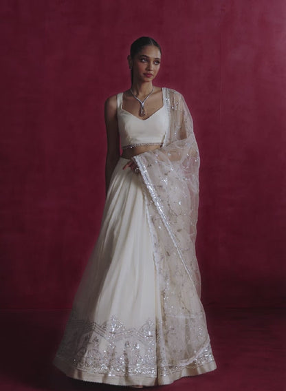 Ivory Embroidered Georgette Lehenga