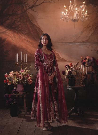 Dusty Pink Embroidered Velvet Anarkali