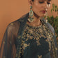 Teal Blue Embroidered Straight Suit
