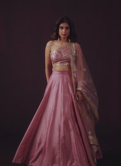 Rose Embroidered One Shoulder Style Lehenga