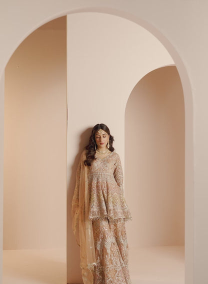 Dusty Peach Embroidered Sharara Suit