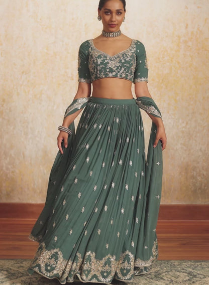 Dusty Green Embroidered Lehenga