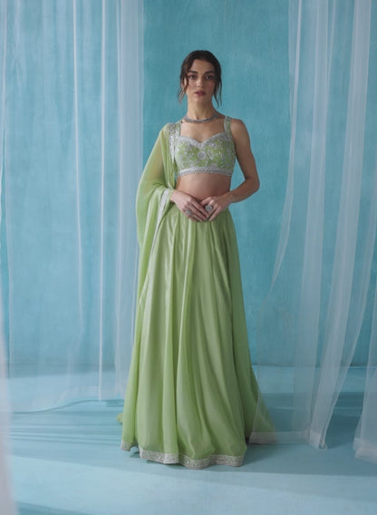 Light Green Embroidered Georgette Lehenga