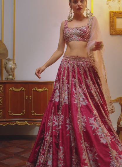 Maroon Floral Printed Lehenga