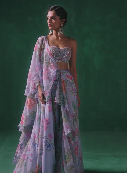 Grey Multicolor Floral Printed Saree