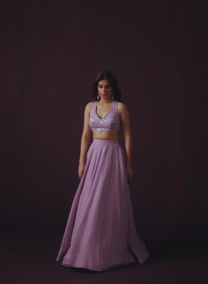 Lilac Embroidered Crepe Lehenga