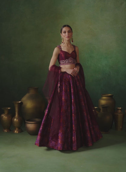 Purple Floral Brocade Lehenga