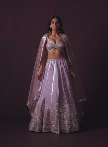 Lavender Mirror Embroidered Lehenga