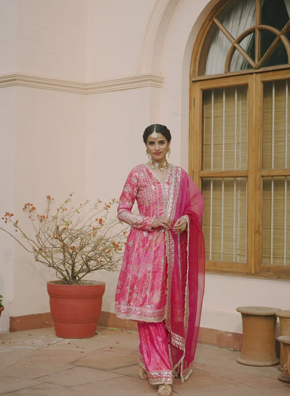 Hot Pink Embroidered Peplum Style Punjabi Suit