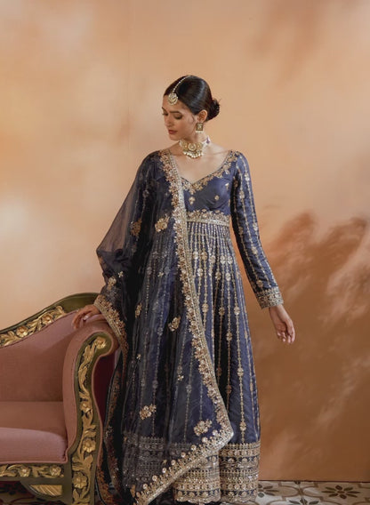 Navy Blue Embroidered Anarkali