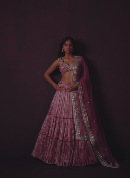 Dusty Pink Embroidered Organza Lehenga