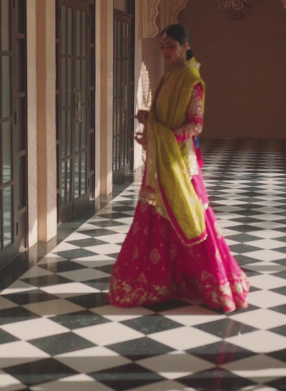 Hot Pink and Mustard Embroidered Sharara