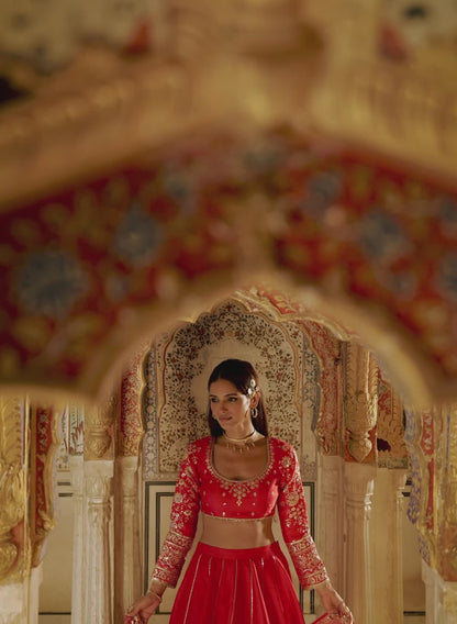 Hot Pink Embroidered Silk Lehenga