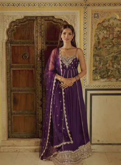 Purple Embroidered Chinon Anarkali