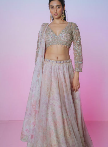 Soft Pink Floral Embellished Lehenga