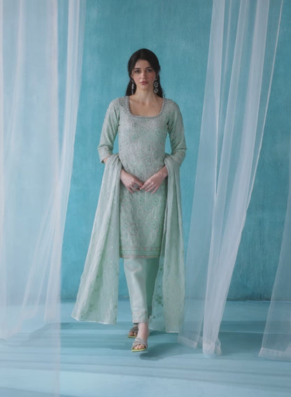 Soft Blue Embroidered Lucknowi Straight Suit