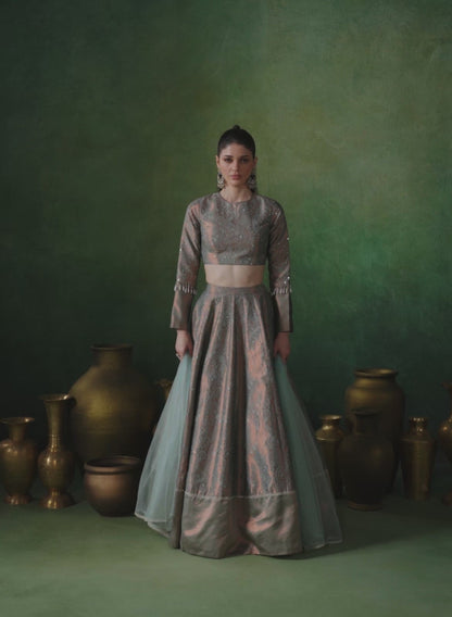 Mint Embroidered Brocade Lehenga