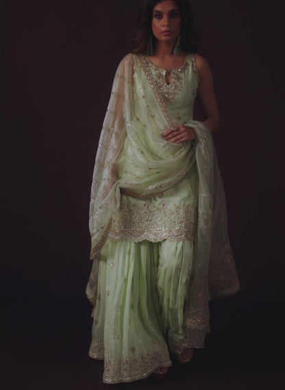 Mint Green Embroidered Crepe Silk Sharara