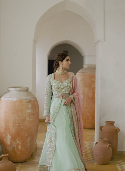 Mint Embroidered Anarkali Style Lehenga