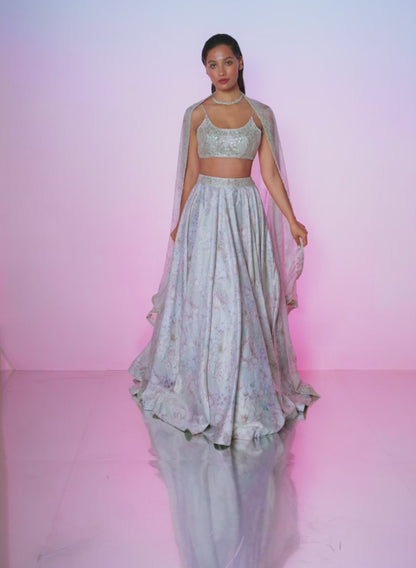 Dusty Lilac Floral Embellished Lehenga