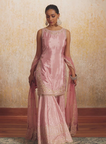 Pink Embroidered Gharara Suit