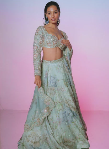 Light Blue Floral Embellished Lehenga