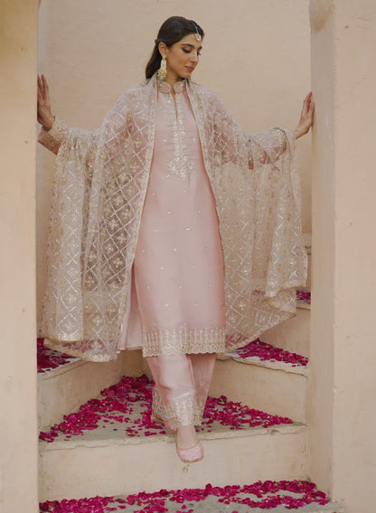 Blush Pink Embroidered Palazzo Suit