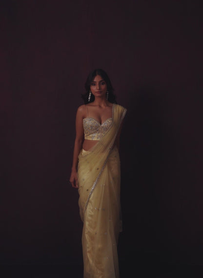 Yellow Embroidered Corset Style Saree