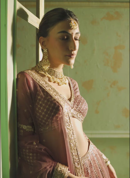 Dusty Pink and Gold Embroidered Lehenga