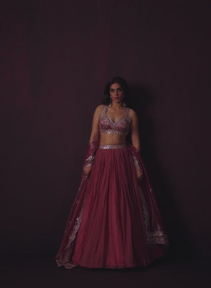 Rose Pink Embroidered Chiffon Lehenga